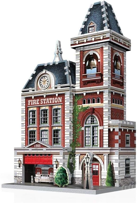 Wrebbit3D Fire Station 3D Puzzle | Urbania Collection | 285 Jigsaw Puzzle Pieces | Charming and Unique Streetscape of a Small Town