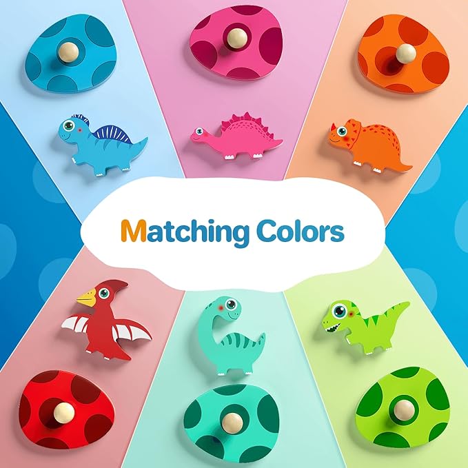 Montessori Toys for 1 Year Old Boys Girls Gifts: Wooden Shape Sorter & Color Match Baby Puzzles 12-18 Months - Dinosaur Matching Eggs Peg Puzzle for 1 2 Year Old Toddler Learning Activities