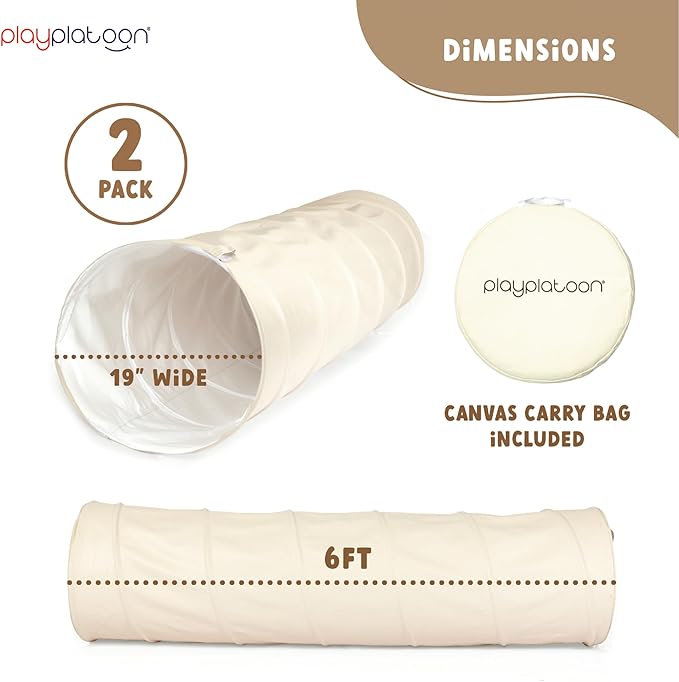 Play Platoon Baby Tunnel Toys for Toddlers 1-3 - 6 Ft Premium Vegan Leather Kids Tunnels for Babies - Wipeable, Water Resistant, Soft Durable Easy Fold and Storage Play Tunnel with Carry Bag - 2 Pack