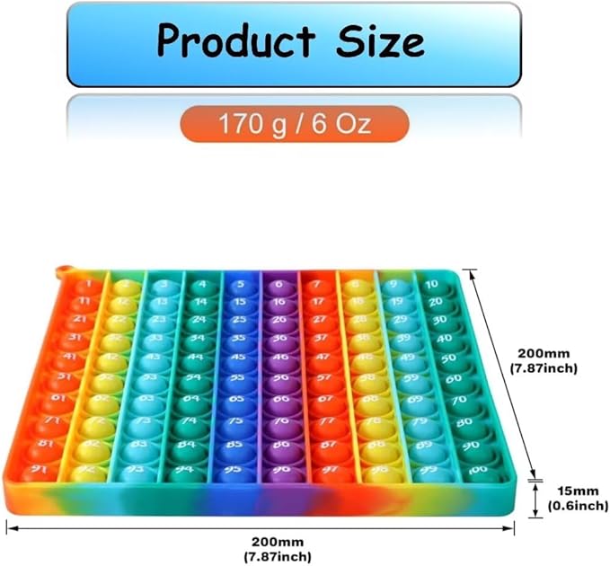 Number 1-100 Popper Math Toy, Rainbow Square 100 Bubble Math Manipulative Fidgety Board, Stress Reliving Educational Number Game, Math Counting Supplies Resources for Kids Learning Activity