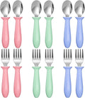 12 Pieces Toddler Utensils, Toddler Forks and Spoons, Kids Silverware Set with Plastic Handle Stainless Steel Silverware, Dishwasher Safe
