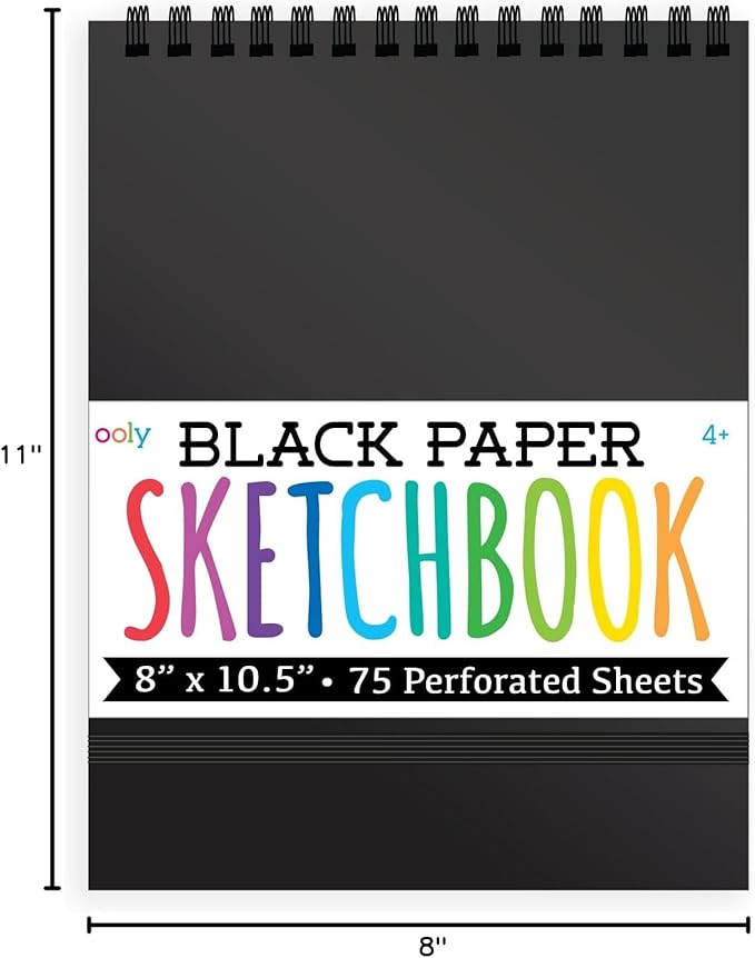OOLY DIY Cover Large Sketchbook, 8 x 10.5 Inches Black Paper Sketchbook Drawing Book for Kids, Artists Drawing Pad for Gel Pens and White Pencils