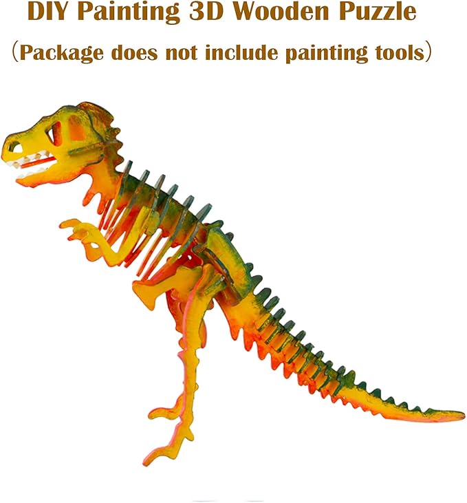 Georgie Porgy 3D Wooden Puzzles for Kids Toys Construction Woodcraft Kits DIY Model Puzzle Kits Birthday Gifts Pack of 3 (T-Rex Spinosaurus Stegosaurus)
