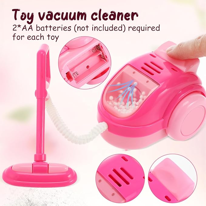 Toyvian Mini Kitchen Set with Realistic Working Toy Vacuum Cleaner and Washing Machine Kids Cleaning Toys for Pretend Play Ages 3-6