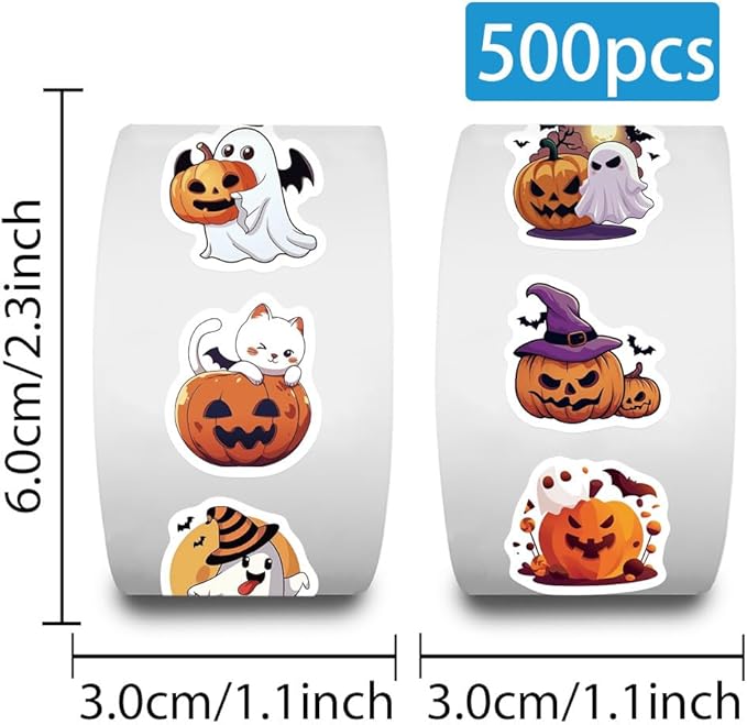500PCS Halloween Pumpkin Theme Stickers, Vinyl Waterproof Holiday Stickers,Halloween Goodie Bag Stuffers, Teens Party Favors Gifts Party Supplies Decorations