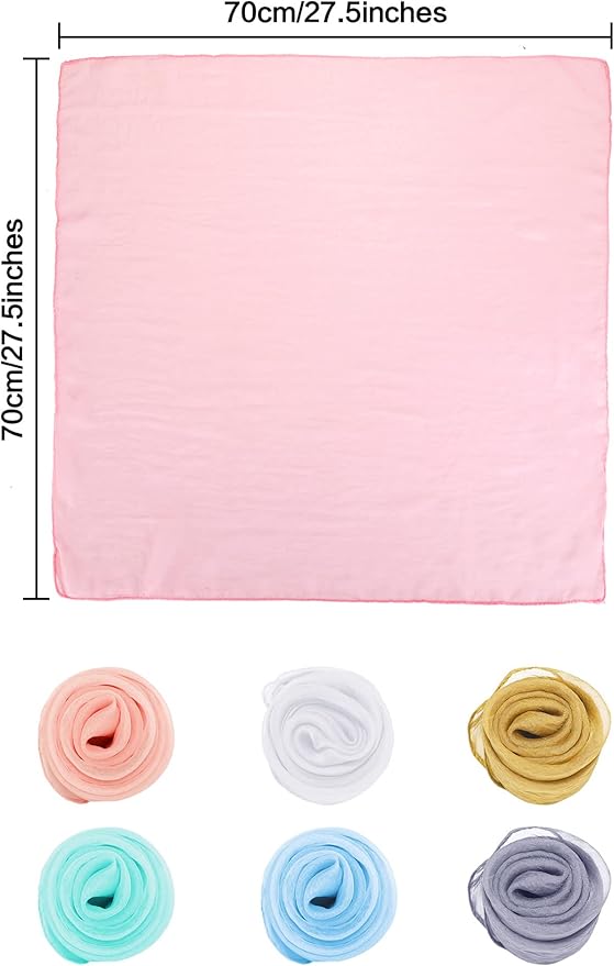 Boao 6 Pieces Chiffon Scarf 1950s Square Neck Head Scarfs Vintage Soft Polyester for Women Lady