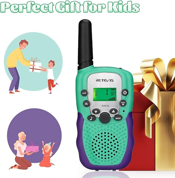 Retevis RA18 Walkie Talkies for Kids, Toy Walkie Talkie with LCD 22 CH Flashlight Hands Free Holiday Toy for 6-12 Year Old Boys Girls, Christmas Birthday Gifts Skiing Camping(2 Pack, Green)