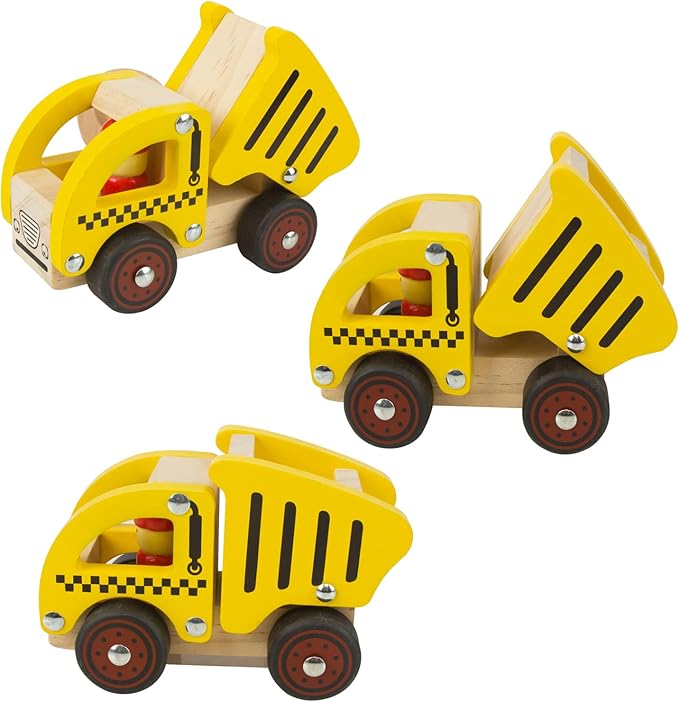 Wooden Push Car Toys for Infants 18 Months, 2 Pcs Baby Vehicle Toys Hand Push Car Toys for 2 Year Old Boys Girls (Excavator + Truck)