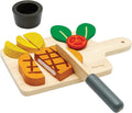 PlanToys® Wooden Steak Pretend Cooking Toy for Kids | Includes Steak, Vegetables, Knife & Tray | Eco-Friendly Montessori Play Food Set for Imaginative Kitchen Role Play