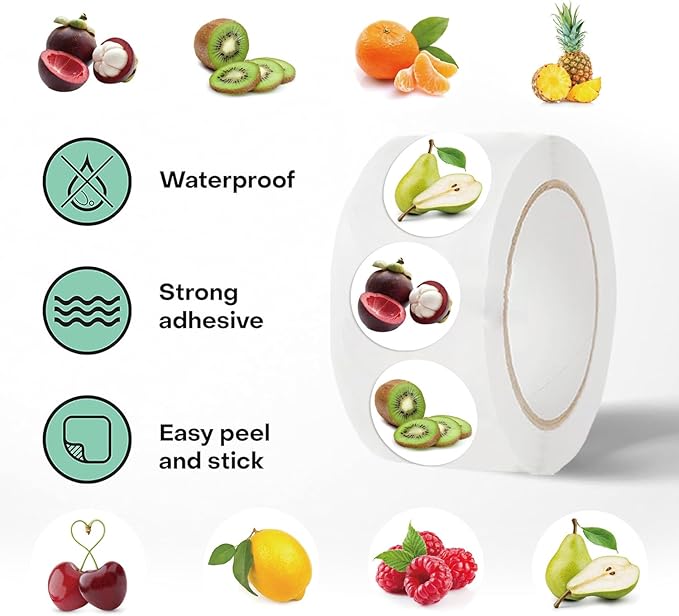 500Pcs Small Fruit Stickers,10 Design Realistic Food Stickers Colorful Waterproof Vegetable Fruit Decals for Laptop IPAD Ebook Reader Water Bottle Waterproof Aesthetic Sticker for Boys Girls Teens