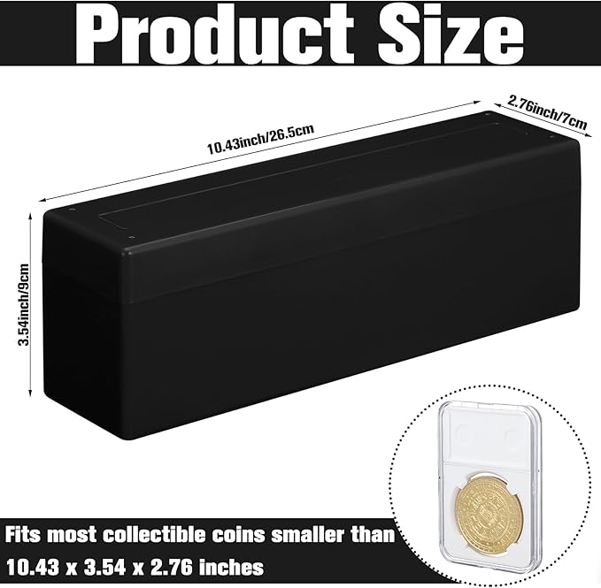 Wenqik 6 Pcs Plastic Coin Storage Box Case with 20 Slab Coin Holders - Collection Box for Collectors, Home, Office, Bank Supplies(Black)
