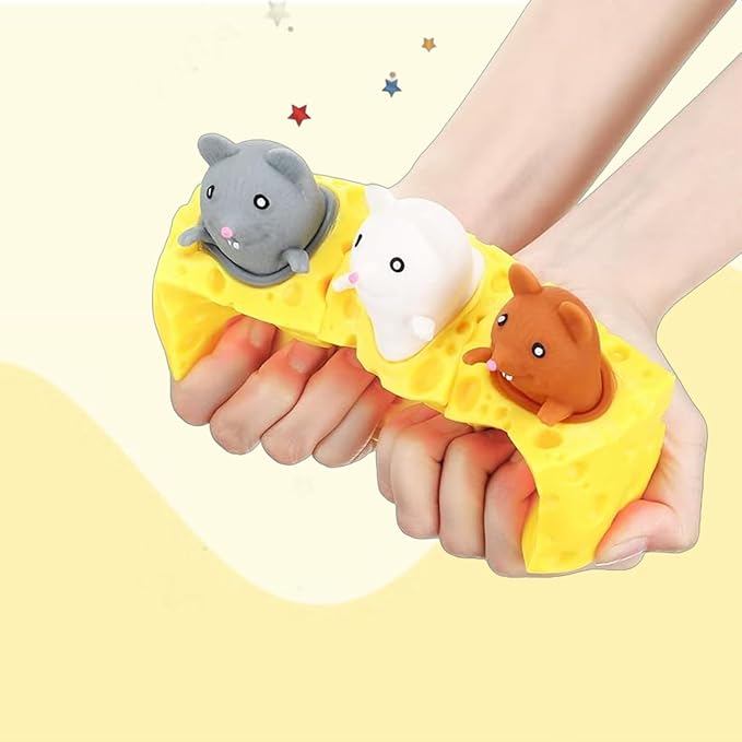 3 PCS Set Squeeze Toys Squishes Toy Decompression Cheese Mouse Cup Squeeze Toys,Sensory Fidget Toys,Stress Relief for Kids & Adult Tricky Funny Novelty Toy