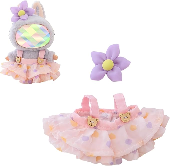 Clothes for Dolls Accessories (No Doll), Kawaii Skirt Outfit Set 2 Pieces for 15cm 17cm Doll Suit, Stylish Dress Up Flower Doll Clothing Set Replacement Pink