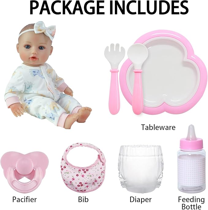 SCOM First Baby Doll Girl - 16 inch Realistic Soft Doll with Accessories, Silicone Real Lifelike Baby with Cloth Body & Vinyl for Kids 3 4 5 6 + Year Old Gifts