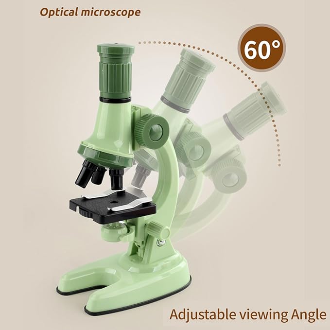 XD508 Microscope for Kids - 100X 600X 1200X Beginner Microscopes kit with LED Light, Science Educational Gift and Toy for Boy&Girl Birthday Halloween Christmas（Green）
