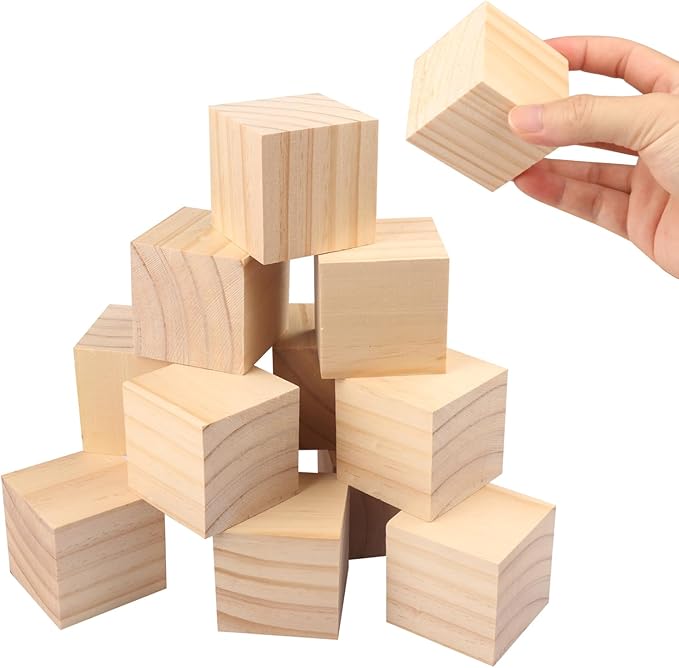 50 Packs Wooden Blocks for Crafts, 2 Inch Pine Wood Cubes, Wooden Cubes for Paint, Stamp, Decorate, DIY Projects and Personalized Gifts,by GNIEMCKIN.