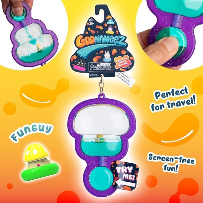 Goonameez, Hand-Held Sensory Toy with Floating Characters, Mesmerizing Water Mix Fidget Toy – Collect All 6 Unique Shapes for Squishy Fun, Perfect Travel Toy! (Funguy)