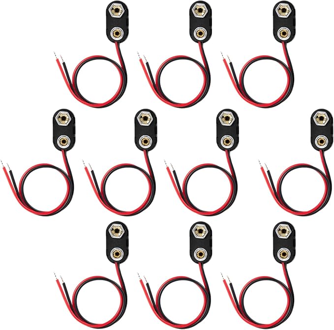 CHANZON UL Wires 10Packs 9v Battery Connector Clip with Leads Wires Harness Holder I-Type Plastic Housing Pigtail Snap for 9volt Terminal