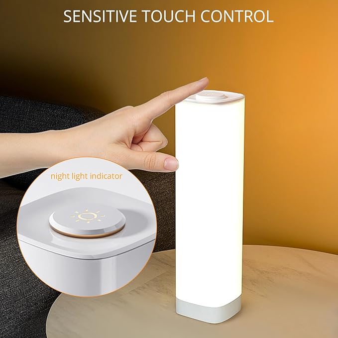 Semlos Led Table Lamp for Bedroom, Reading Night Light with 3 Color and 10 Dimmable Brightness, Bedside Lamp Touch with Remote Control, Desk Lamp for Nightstand, Beds and Office