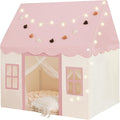 Large Kids Tent with mat, Star Lights, Tissue Garland, Play Tent Indoor & Outdoor, Kids Play Tent for Girl & Boy Aged 3+, Kids Tent for Toddler, 52" x35" x 52" Play House with Windows, Washable, Pink