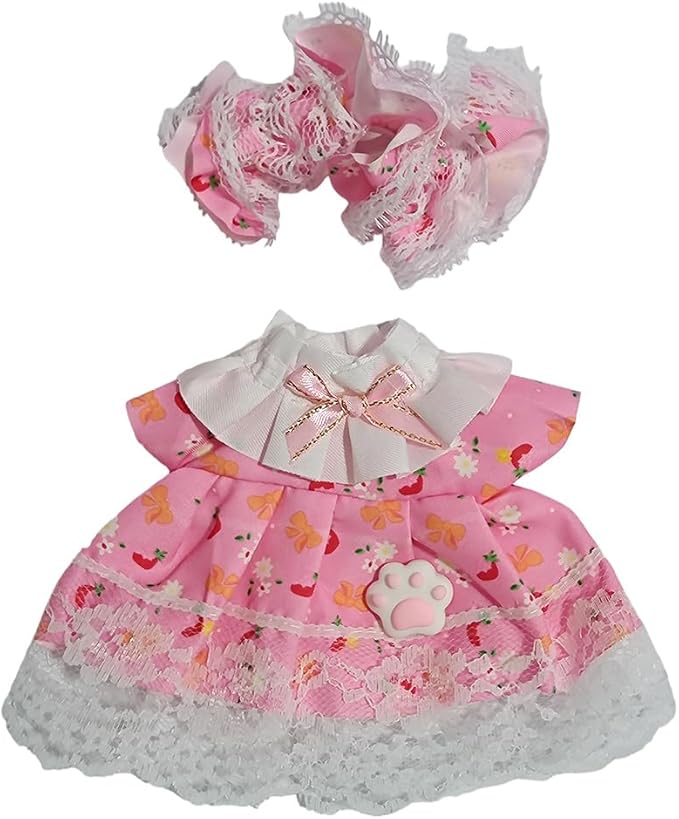 Doll Outfit Clothes Set for 17cm Dolls, Premium Fashion Princess Dress Jumpsuit for Dolls Accessories (NO Doll) (Pink Head Flower and Dress)