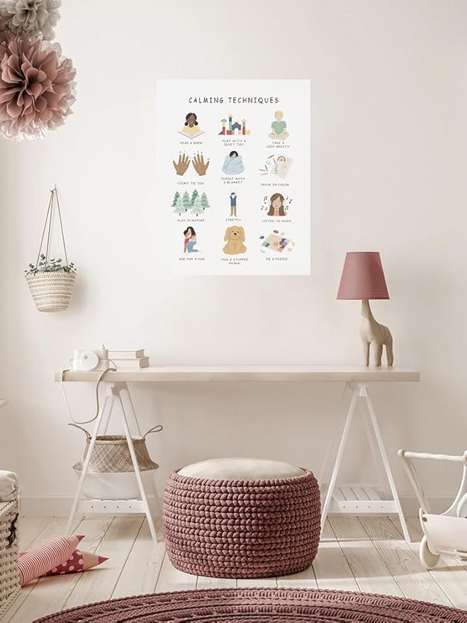 uoyien Calming Corner Classroom Mental health Posters Feelings Calming Techniques Canvas Wall Art Boho Emotions Chart for Kids Prints Special Education Wall Decor for Office School 16x22in Unframed