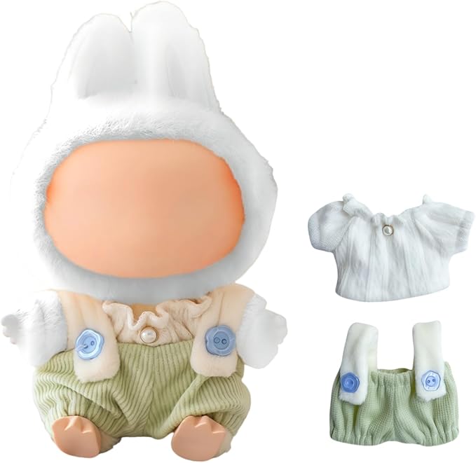 Clothes for Dolls Accessories (No Doll), Cute Outfit Set 2 Pieces Bib Pants for 15 & 17cm Doll Suit, Stylish Dress Up Overalls Doll Clothing Set Replacement Green