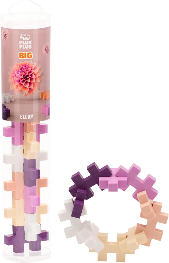 PLUS PLUS Big – 15 Piece Bloom Mix – Construction Building Stem/Steam Toy, Interlocking Large Puzzle Blocks for Toddlers and Preschool, Open Play Tube
