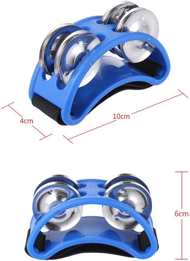 Musfunny Foot Tambourine Percussion Musical Instrument with Double Row Metal Jingle Bell for Guitar Foot Drum Set Accessory (Blue)