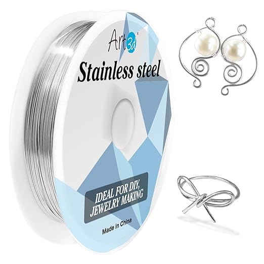Art3d 20 Gauge Stainless Steel Wire, Bendable Soft Crafting Wire for Jewelry Making Earring Beading DIY Wrapping Sculpting - 120 FT Silver