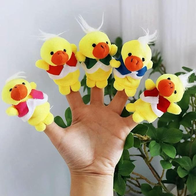 5 Little Ducks Finger Puppets for Kids, 6 Pack Plush Finger Puppets Toy, Storytelling Theater Role Play, Bedtime Story for Toddlers