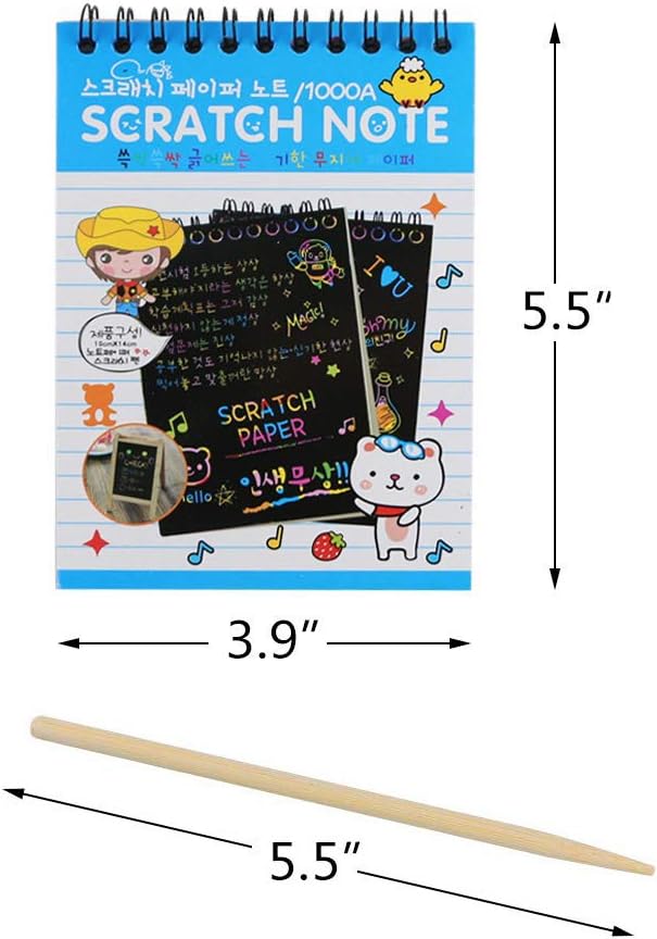 16Pack Rainbow Scratch & Sketch Note Pads, Rainbow Scratch Mini Notes with Stylus Scratch Paper 10 Pages, Drawing Notepads Small Size.(Four Colours, with Four Stylus)