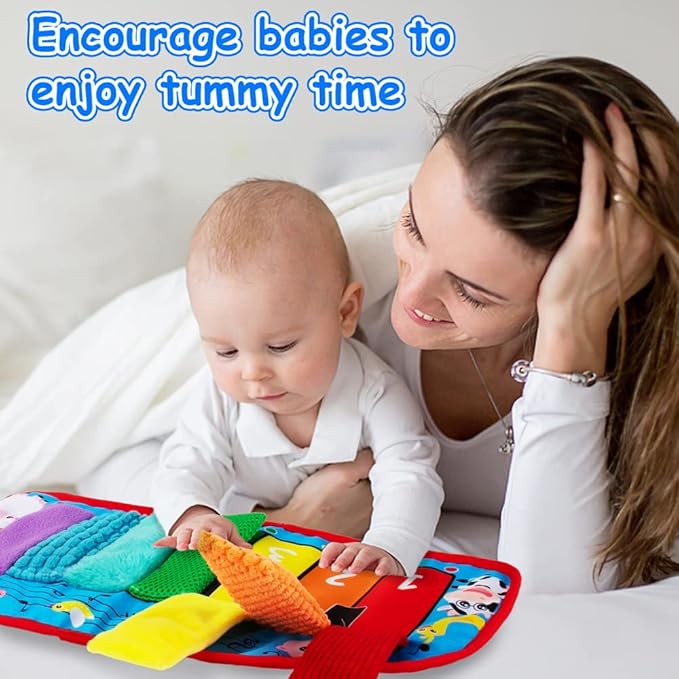 Tummy Time/Baby Mirror Toys, Black and White High Contrast Tabletop Mount Baby Newborn Toys 0 3 6 Months Brain Development, Sensory Texture Piano Infant Toys 0 3 6 Months with Squeaker