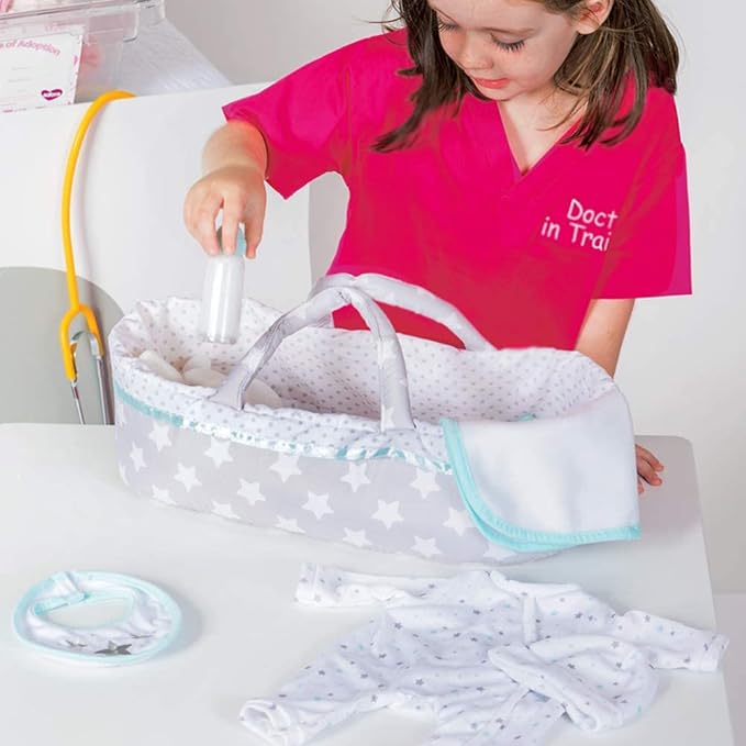 ADORA Adoption Babies Essentials Gift Set with Doll Clothes, Milk Bottle, Diaper, Bassinet, Bib and Micro-Fleece Blanke, Birthday Gift for Ages 3+ - Sweet Star