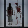 2 Sheets Halloween Window Clings Spooky Double-Sided Hang Bloody Female Ghost & Skeleton Designs Window Decals Decor for Halloween Home Office Party Glass Decoration Supplies
