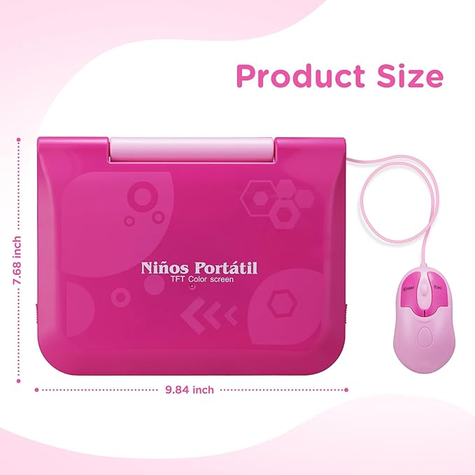 Kids Laptop, Color Screen Bilingual Laptop Spanish/English with 124 Learning Modes, Computer for Kids Ages 5+
