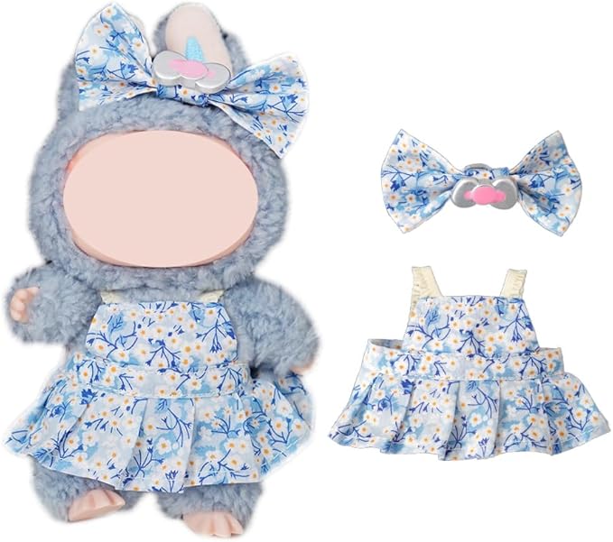 2-Piece Clothes for Labubu (NO Doll), Handmade Liberty Fabric Dress and Bow Set for 17CM Dolls, Cute Outfit Accessories (MITSI-Valeria)