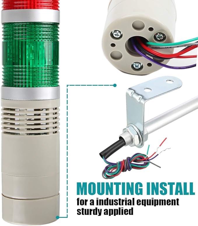 Industrial Signal Tower, Column LED Alarm Tower with Buzzer - 3-Layer Stack LED Warning Light for Safety (DC 12V/Sound/Steady ON)
