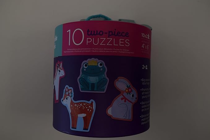 Crocodile Creek Let’s Begin Puzzle - Ten 2-Piece Beginner Puzzles for Ages 2 and Up - Heavy-Duty Storage Canister with Handle - Colorful Unicorns Design - Each Puzzle is 6" L x 4" H Finished