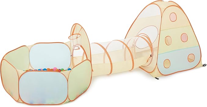 UTEX Kids Play Tent with Tunnel, 3 in 1 Pop Up Play Tent with Ball Pit, Play Crawl Tunnel for Toddler, Boys, Girls, Indoor& Outdoor Play House Target Game with 6 Dart Balls