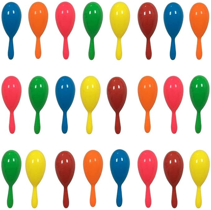 24pcs Mini Maracas for Kids Mexican Fiesta Party Favors Plastic Maraca Shakers Noisemaker for Cinco de Mayo Day of the Dead Fiesta Mexican Themed Birthday Christmas Party Supplies Kids Boys Girls