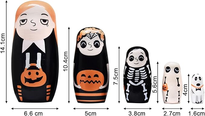 HYCLES Nesting Dolls Russian Matryoshka Wood Stacking Nested Set for Kids Handmade Toys for Children Kids Christmas Birthday Decoration Halloween Wishing Gift
