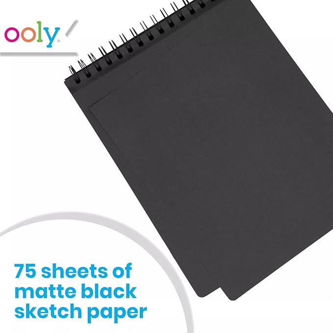 OOLY DIY Cover Small Sketchbook, 5 x 7.5 Inches, Black Paper Sketchbook, Drawing Book for Kids, Artists Drawing Pad for Gel Pens and White Pencils