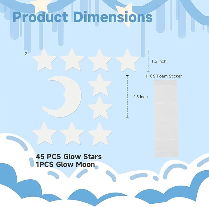 Glow in The Dark Stars for Ceiling,45Stars & 1Moon,Glow in The Dark Stars,Luminous Star and Moon Wall Stickers,Star Stickers for Bedroom Decor, Birthday Gifts（Green）