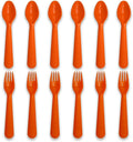 12 Pcs Kids Spoons and Forks Toddler Utensils Plastics Reusable Silverware Baby Cutlery Set Feeding Dinnerware Utensils BPA Free Microwave Dishwasher and Freezer Safe- Orange