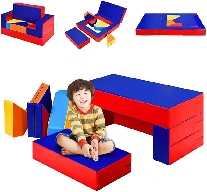 Costzon 4-in-1 Unique Shapes Convertible Climb and Crawl Foam Set for Climbing, Crawling, Sliding, 8-Piece Colorful PU Activity Play Soft Zone for Baby, Preschooler (Assorted)