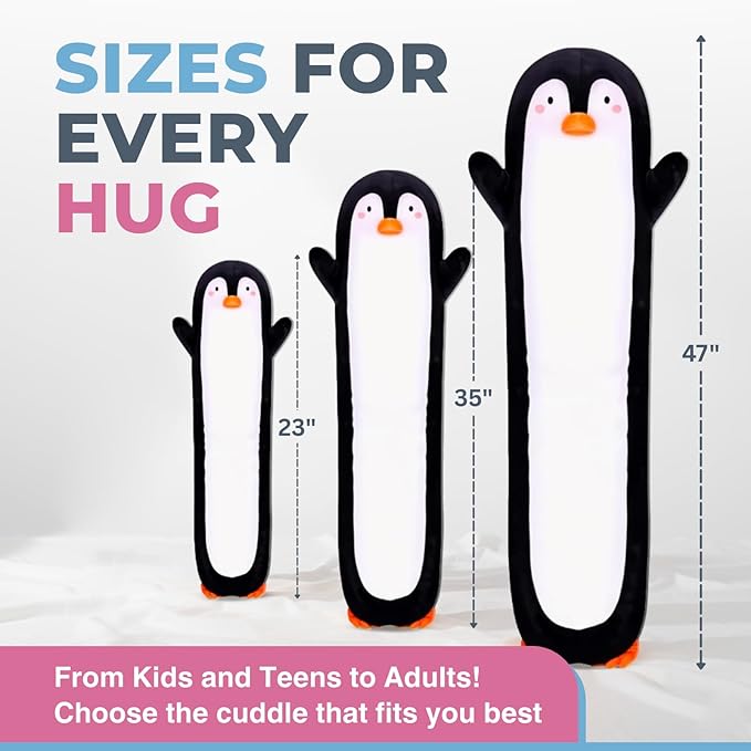 Penguin Plush Body Pillow for Kids | Long Stuffed Animal Cuddle Pillow | Soft Hugging Toy | Plushie Gift for Girls & Boys | Long Plush Body Pillow for Sleep & Comfort | Small, 23 Inches