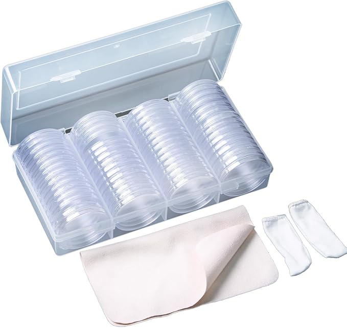 60 Pieces 41mm Coin Holder Silver Eagles Coin Capsules Clear Plastic Storage Organizer Box for Coin Collection Supplies Coin Holders for Collectors