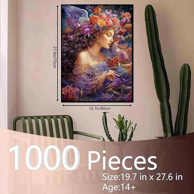 Tucocoo Beautiful Girl Jigsaw Puzzles for Adults 1000 Pieces, Abstract Flowers Fairy Woman Art Jigsaw Puzzle Colorful DIY Puzzles for Home Decoration Gifts, Family Puzzle Perfect for Game Nights