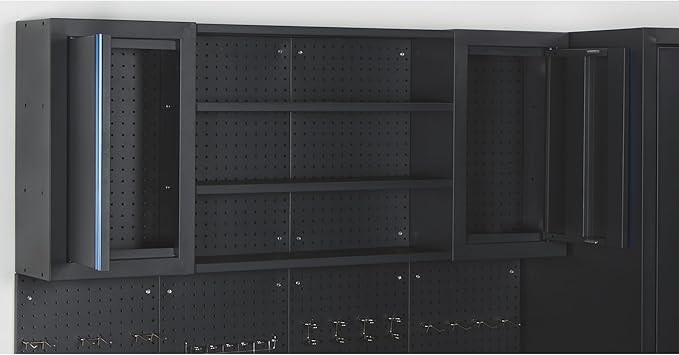 Strongway Steel Garage Storage System with Drawers, Pegboard, Shelves, Tabletop, 2 Rolling Cabinets, 81.5in. x 75.7in.